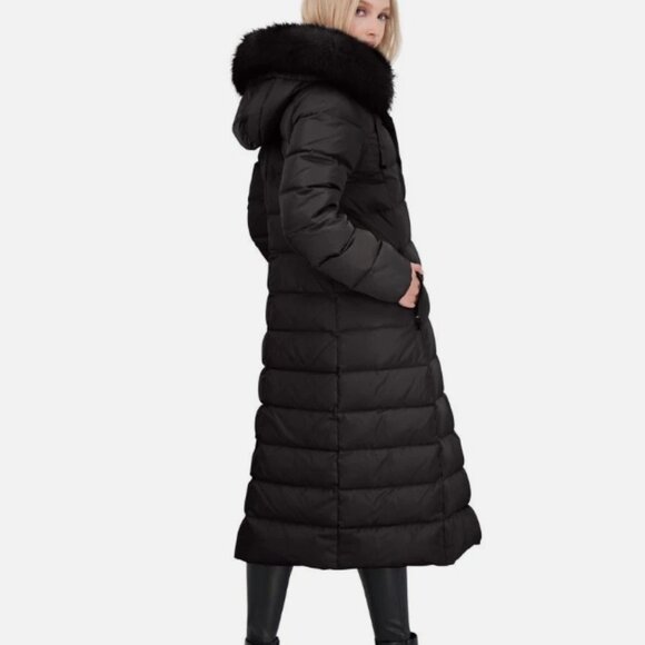 Tahari Nellie Long Coat – Black, Size S – Insulated with Removable Faux Fur Trim - Picture 3 of 12